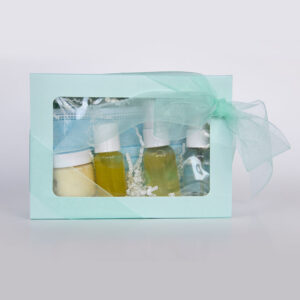 5 covid and flu care products in a gift box with ribbon