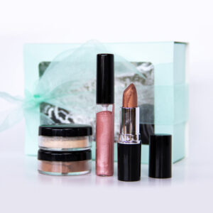 makeup kit products including face powder, blush, lip gloss and lipstick